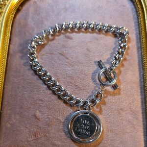 Signed Silver Chain Bracelet with Engraved Double Sided Pendant